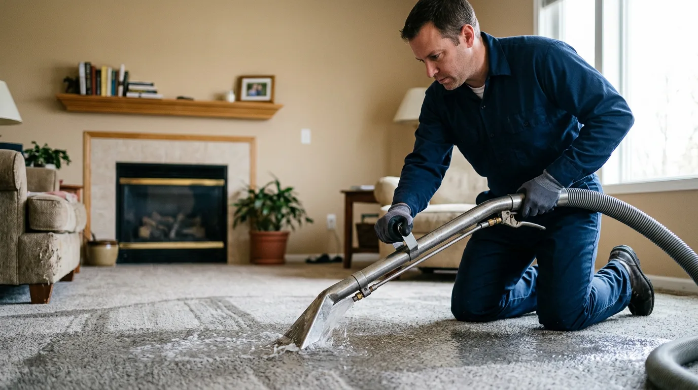 Water damage restoration technician working near Troy, ME